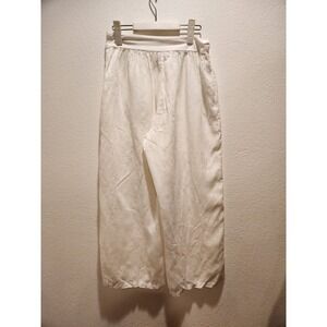 NWOT IAX FLAX Linen Drawstring Cropped Pants Natural Ivory‎ Size S Wide Leg